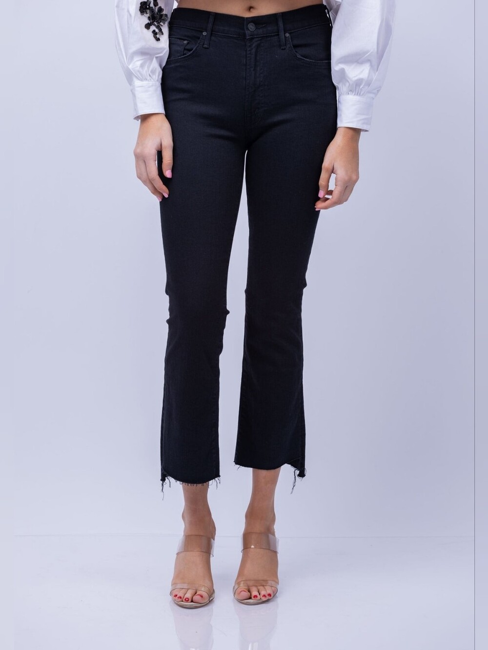 Mother Denim Black Insider Crop Step Fray in Not Guilty Jeans